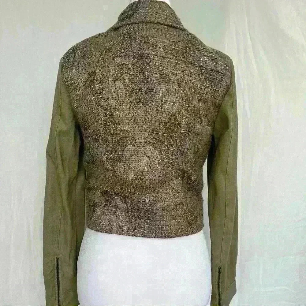 MinkPink olive, tan and metallic lined jacket with zipper detail. - Picture 11 of 16